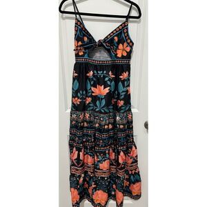 Black Floral Bird Cutout Tie Front Maxi Dress Size M